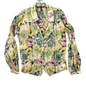 WINTER KATE Vtg SILK (Lg) loose top blouse sheer white green ivory pink sleeve‎